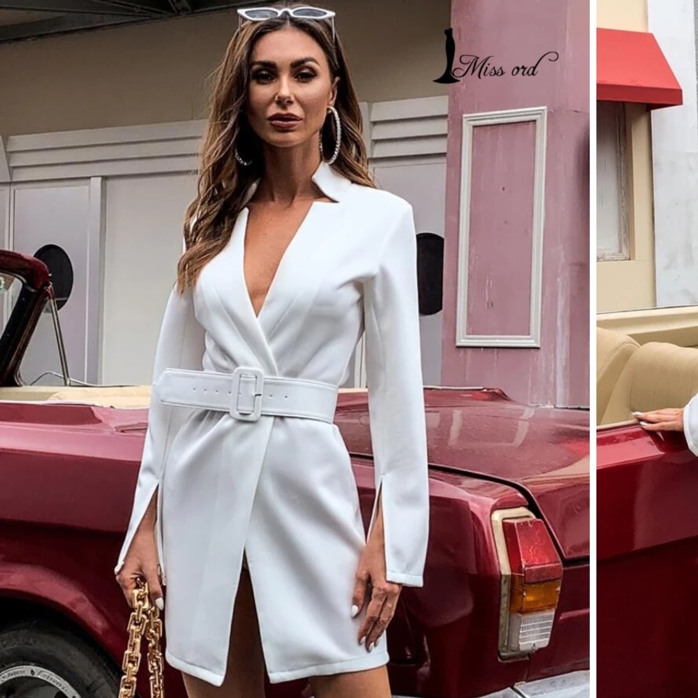 White belted blazer dress